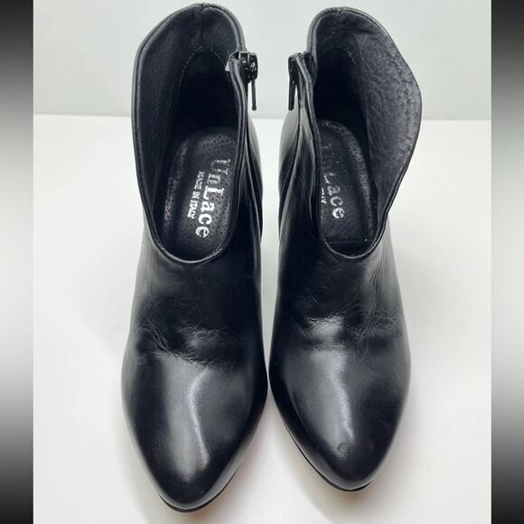Unlace Black Leather Pointed Toe Ankle Boots Made in Italy - Picture 2 of 12